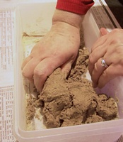 kneading flour water and sawdust